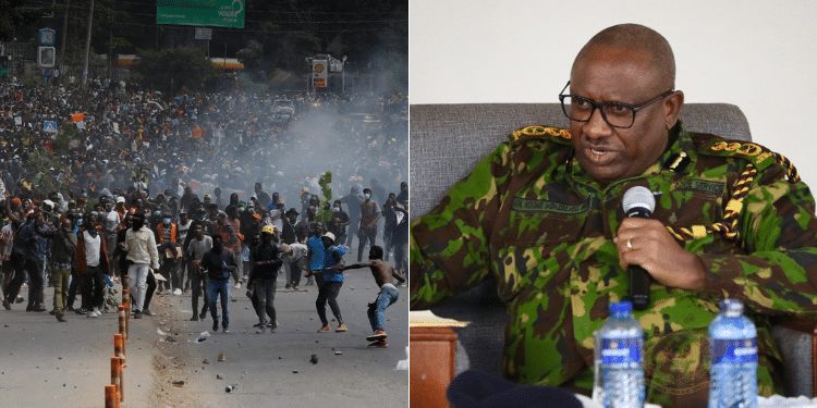A photo collage of Police IG Japhet Koome and anti-finance bill protetestors in Nairobi..png