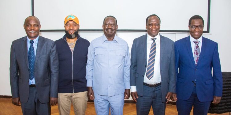ODM leader Raila Odinga with CS nominess Ali Hassan Joho, Wycliffe Oparanya, John Mbadi and Opiyo Wandayi.PHOTO/ODM.
