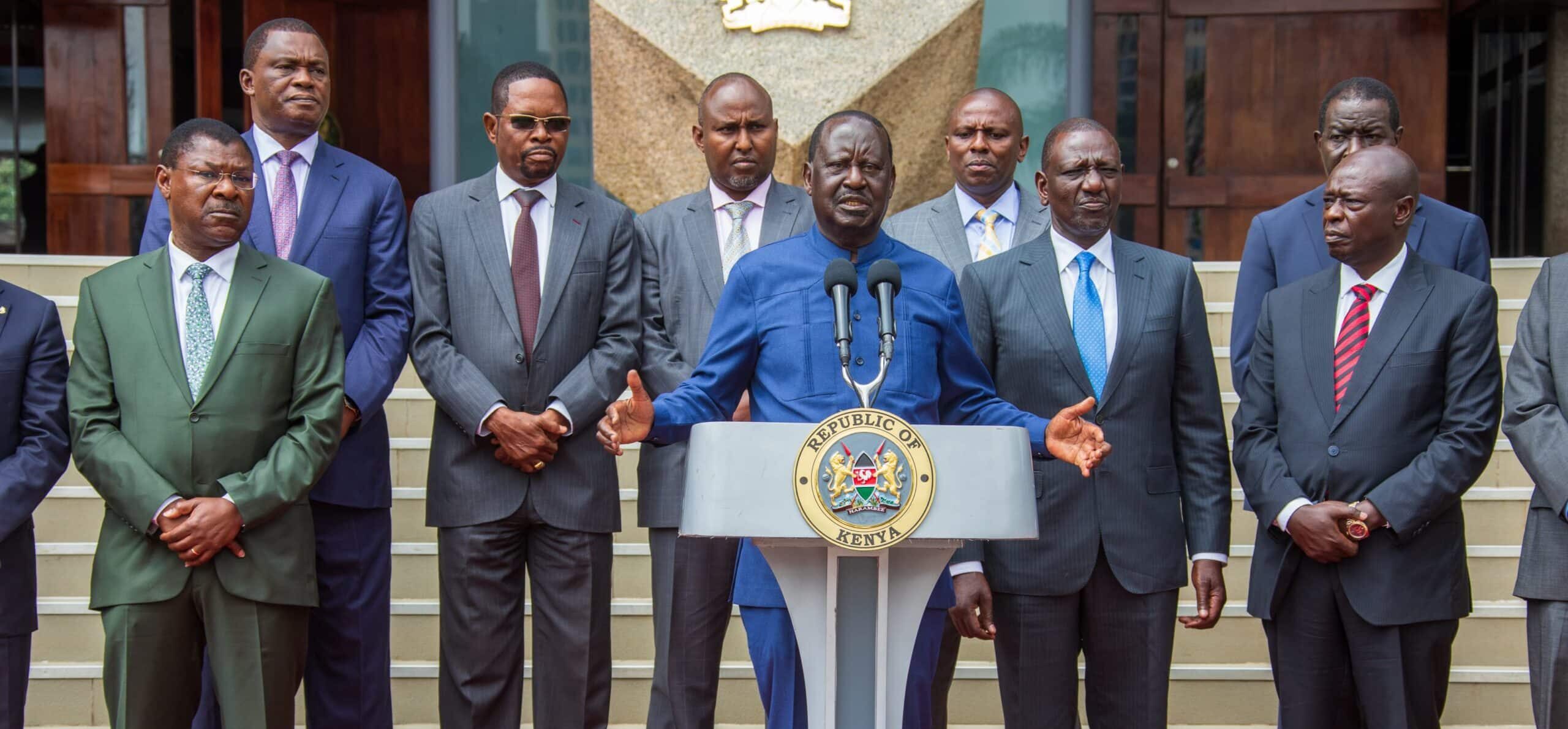 Raila Odinga addressing the press at KICC shortly after President Ruto assented to the Independent Electoral and Boundaries Commission (IEBC) Bill. Photo/ Raila