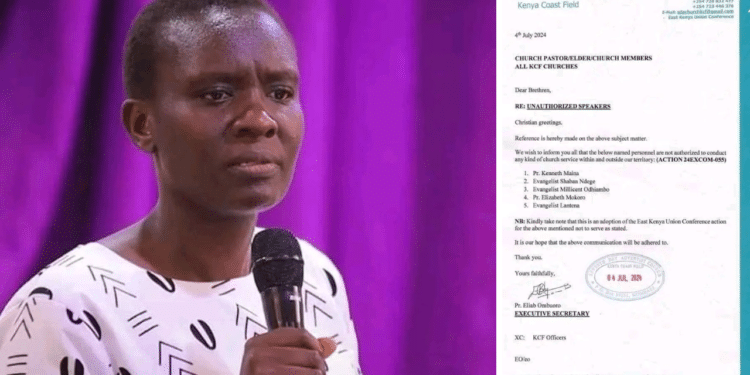 A side-side photo of Pastor Elizabeth Mokoro (left) and SDA ban letter (right). Photo/Courtesy