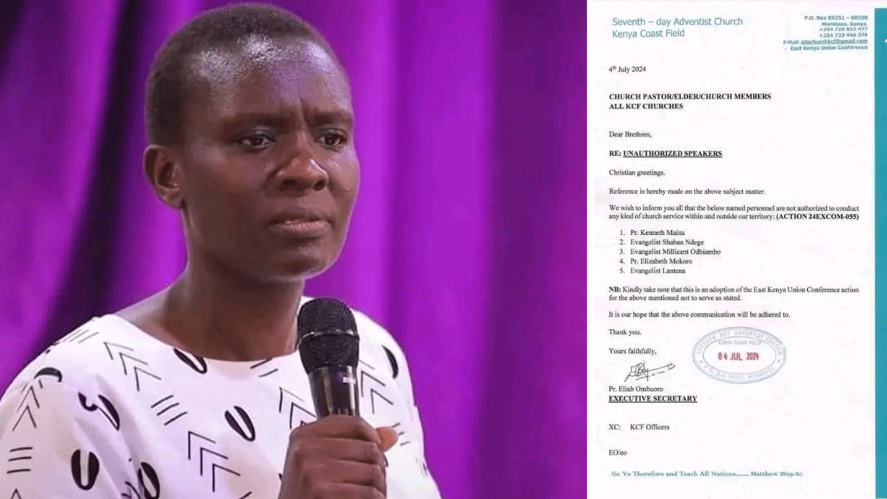 A side-side photo of Pastor Elizabeth Mokoro (left) and SDA ban letter (right). Photo/Courtesy