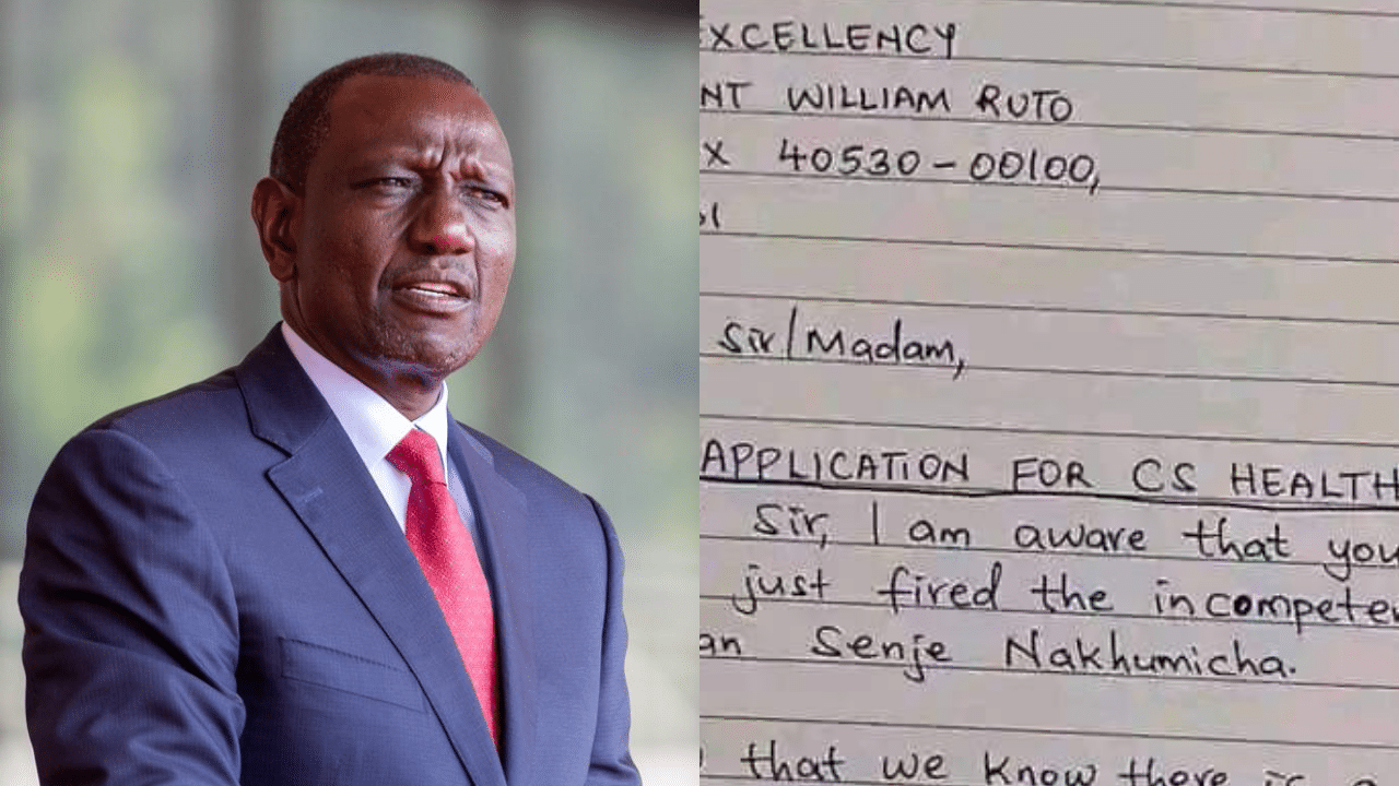 A side-to side photo of President Ruto (left) and a screenshot of a open letter to Ruto. Photo/Ruto(X)