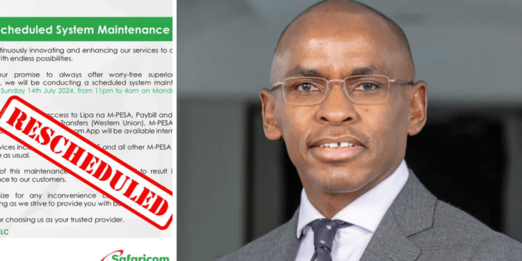A Side-To-Side Phot Of Safaricom Ceo Peter Ndegwa (Right) And Screenshot Of Safaricom Notice (Left). Photo/Safaricom(X)