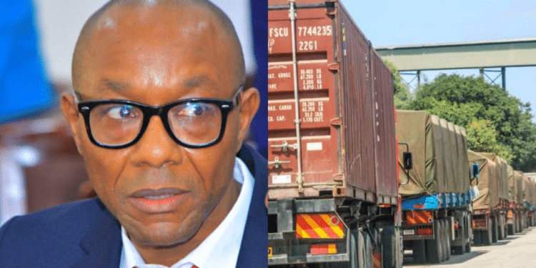 A side-to-side photo of KTA Chairman Newton Wang'oo (left) and Goods Transporter Vehicles (right). Photo/Courtesy
