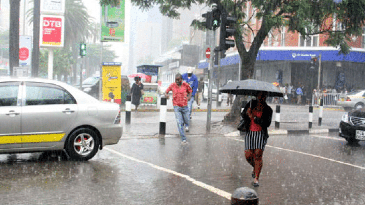 An image of rain falling in Nairobi CBD. Photo/Courtesy