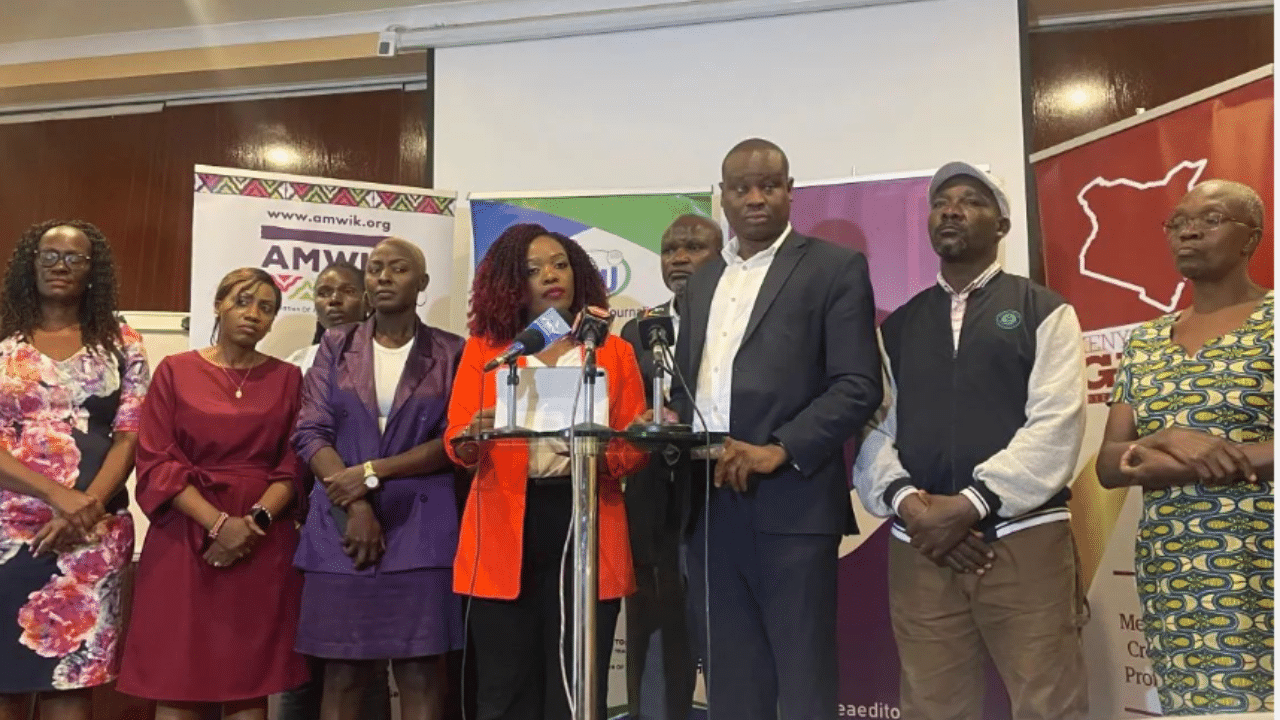 The Kenya Editors Giuld (KEG) during a press briefing. Photo/KEG