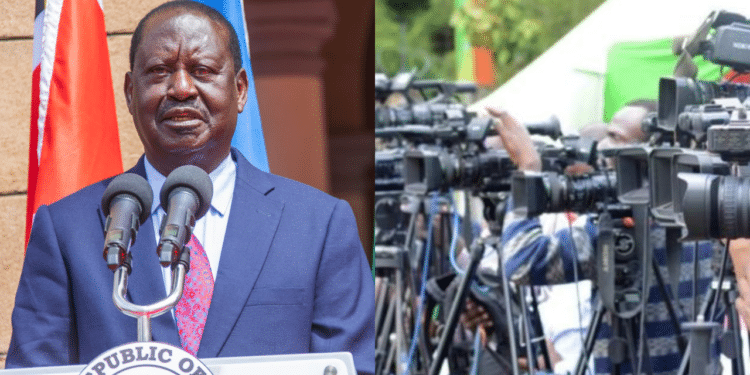 A side-to-side photo of ODM leader Raila Odinga (left) and Journalists at a previous presser. Photo/Courtesy