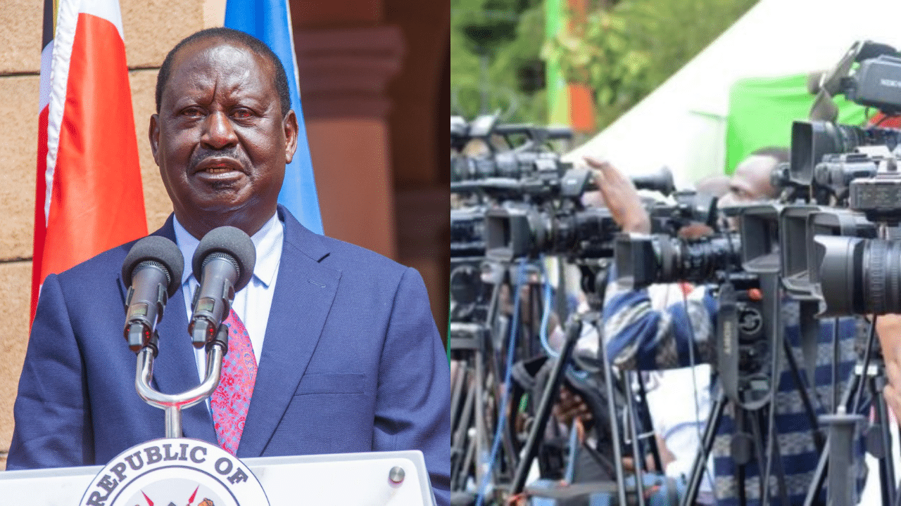 A side-to-side photo of ODM leader Raila Odinga (left) and Journalists at a previous presser. Photo/Courtesy
