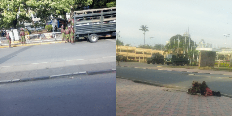 The KDF officers stationed around parliament and anti-riot police taking positions in Nairobi CBD.PHOTO/Courtesy.
