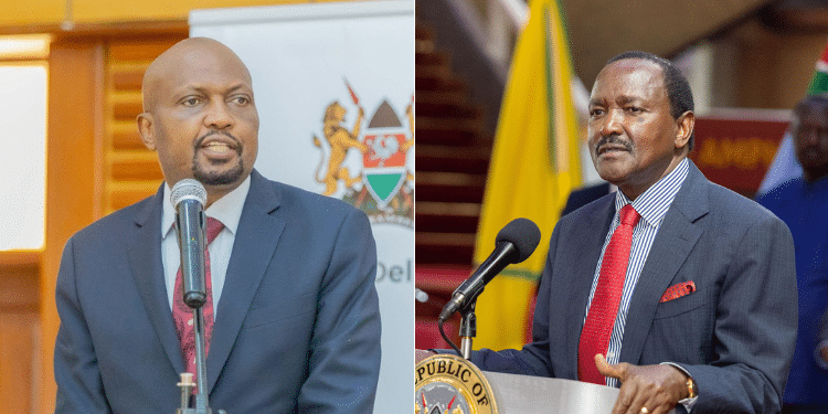 A side by side photo of CS Moses Kuria and Wiper Party leader Kalonzo Musyoka. PHOTO/Courtesy.