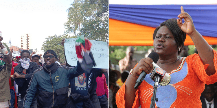 A side-to-side photo of protestors in Nairobi on June 25 and Homabay Governor Gladys Wanga. PHOTO/ Courtesy