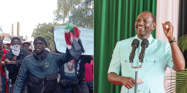 A Side To Side Photo Oof Protestors In Nairobi On June 25 And President William Ruto. Photo/ Courtesy