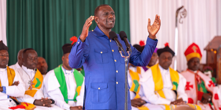 President William Ruto speaks during a Church service at A.I.P.C.A Ndogino, Nyandarua County on July 14, 2024.PHOTO/PCS. Raila