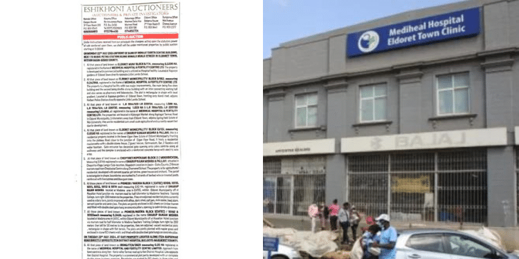 Mediheal hospital, Eldoret branch and a screenshot of the action notice. PHOTO/ courtesy