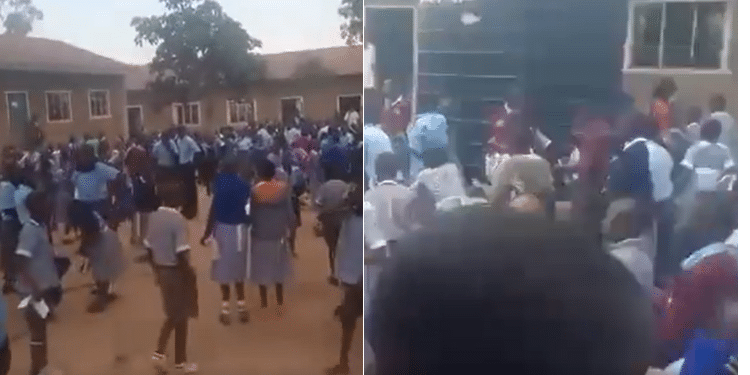 Photos of Mwiyala Primary school students fighting for water to wash their faces after police lobbed teargas during the anti-government protests on July 16, 2024. PHOTO/Screengrab.