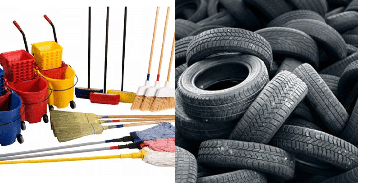 A photo of buckets, brooms and tyres on sale. PHOTO/ Courtesy