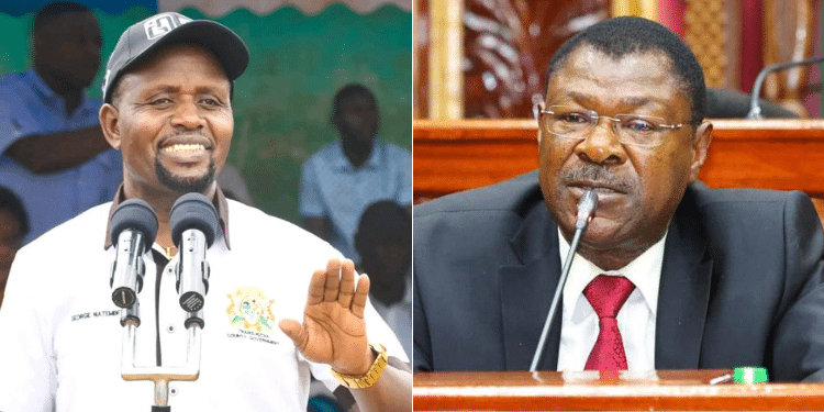 A side to side photo of Trans Nzoia Governor George Natembeya and National Assembly Speaker Moses Wetang'ula. Photo/ courtesy