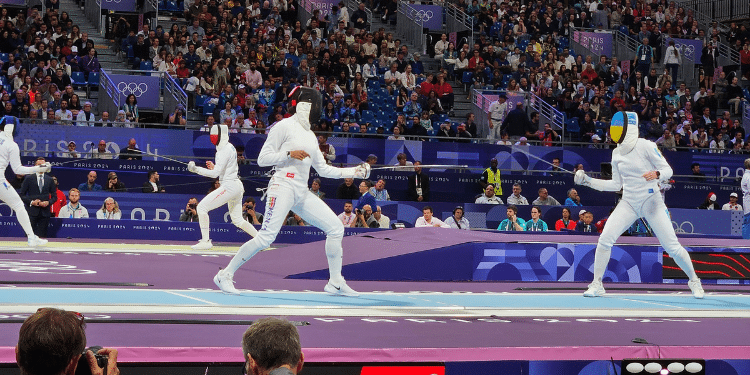 Alexandra Ndolo competing with Uranian Fencer Olena Kryvtska. PHOTO/ Athletics Kenya