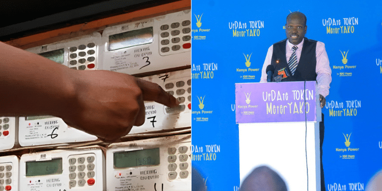 Side to side photo of Kenya Power CEO Joseph Siror and KPLC token meters. Photo/KPLC