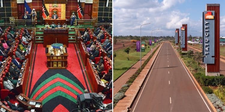 Side to side photo of national assembly committee sitting and Tatu City. Photo/Courtesy