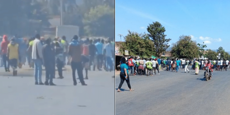 Protestors in Emali, Mombasa County on July 4. PHOTO/ UGC