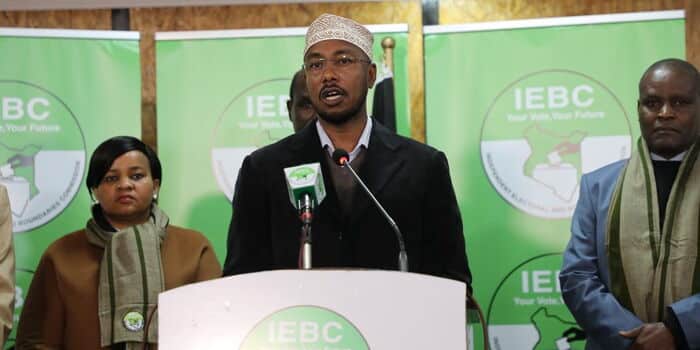 IEBC CEO Marjan Hussein Marjan addressing the Media on August 5 at Bomas of Kenya. PHOTO/ Courtesy