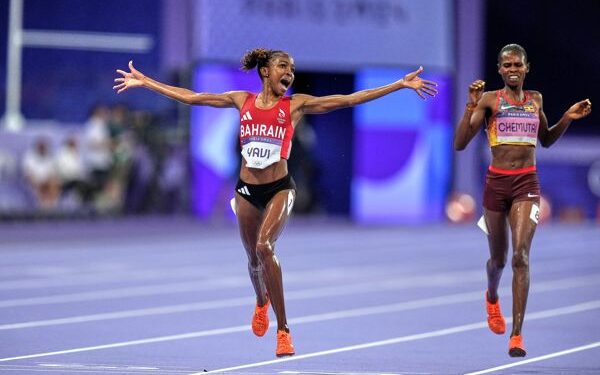 Bahrain's Winfred Yavi after winning the women’s 3000m steeplechase race at the Paris 2024 Games on Tuesday, August 6, 2024. PHOTO/Courtesy.