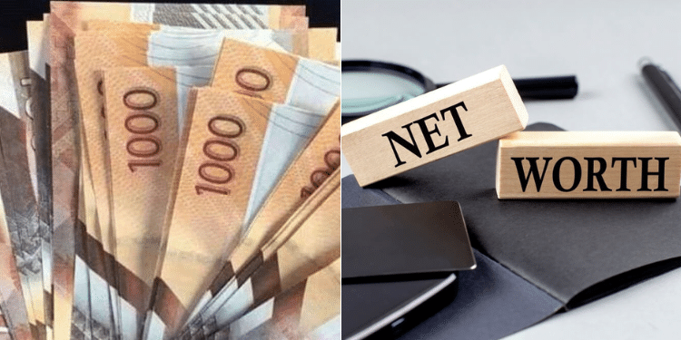 A sided to side photo of Kenyan money and a wooden bar illustrating net worth. Photo/courtesy