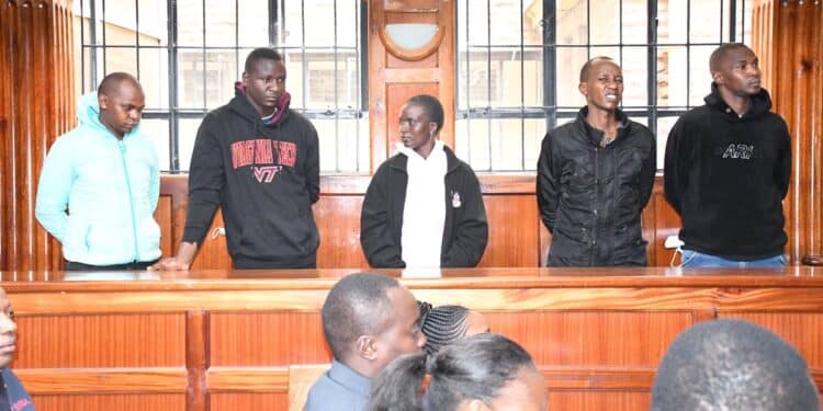 The five police officers accused aiding the escape of 13 inmates at Gigiri Police Station. PHOTO/ODPP.