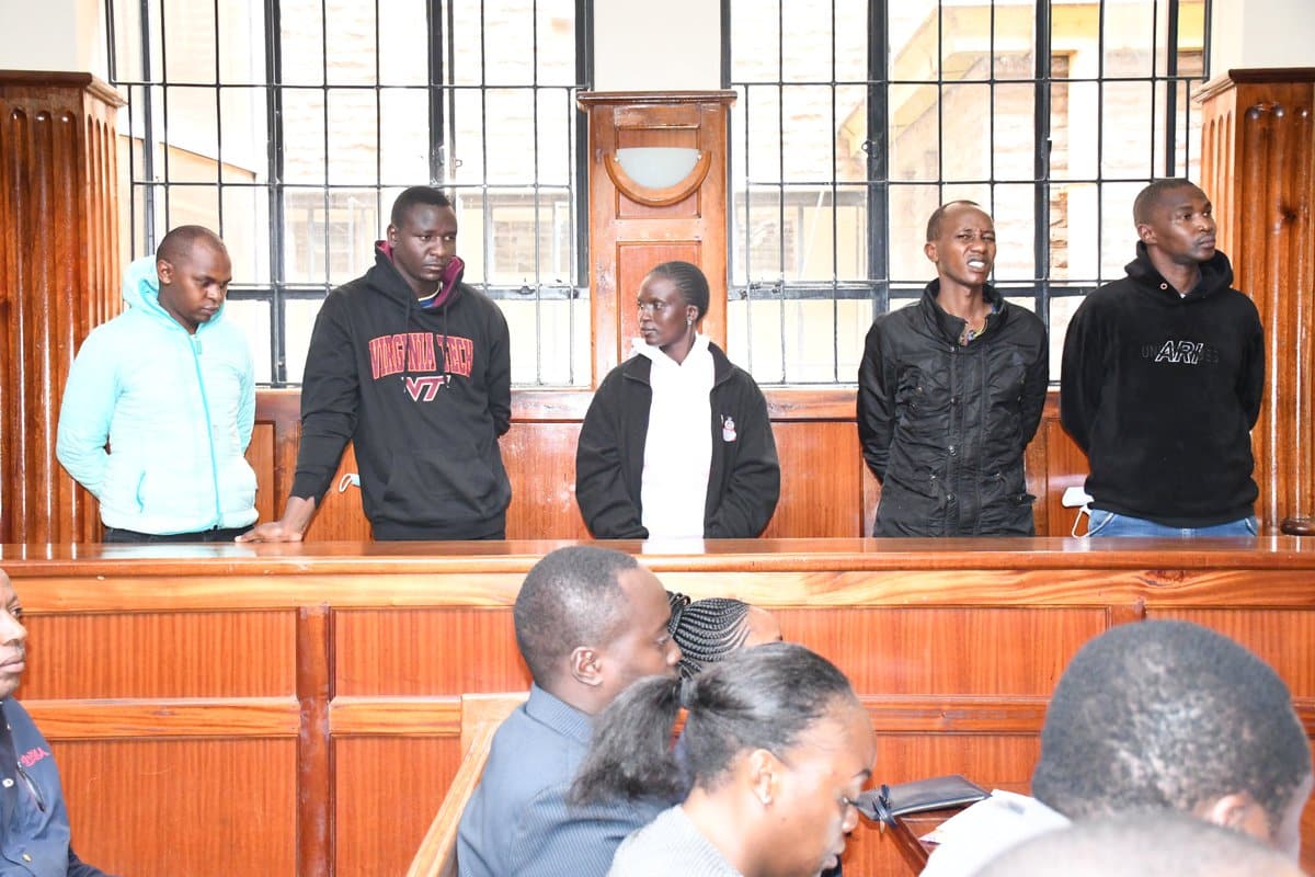 The five police officers accused aiding the escape of 13 inmates at Gigiri Police Station. PHOTO/ODPP.