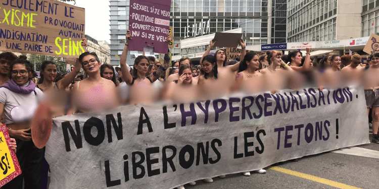 Photo of Switzerland women protesting in 2019. Photo/ Geneva Feminst on Facebook