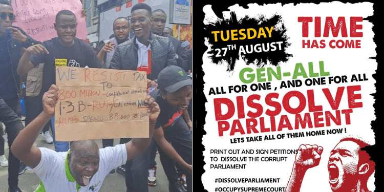 A side-to-side photo of GenZ s during protests and a poster showing the Dissolve Parliament Action plan Photo/Courtesy