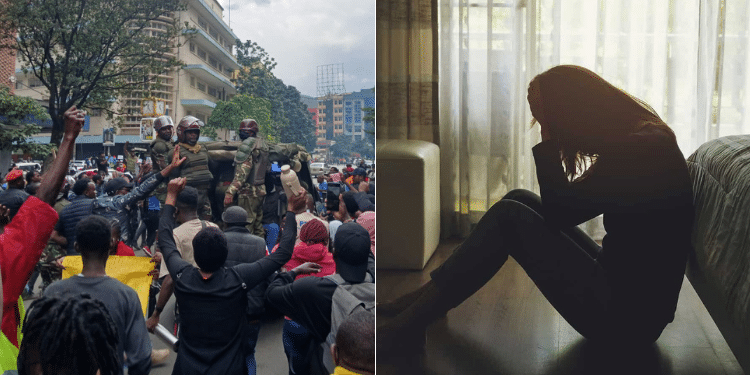 Side to side photo of Gen Z protesters and a woman in a dark room. Photo/Courtesy