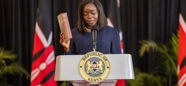 Health CS Deborah Barasa Mulongo taking her oath of office on August 8, 2024. PHOTO/William Ruto