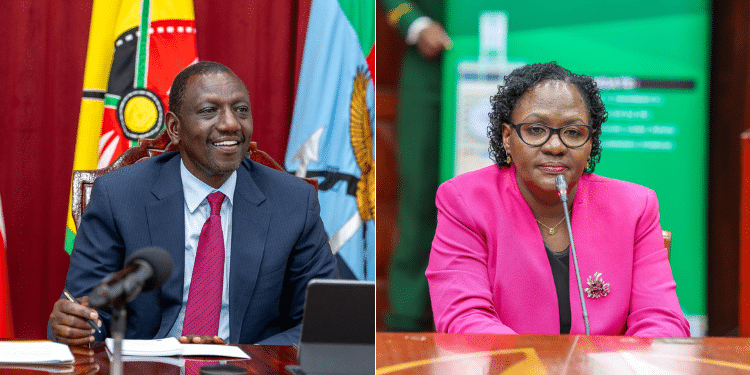 Side to side photo of President Ruto and Stella Soi Lang'at. Photo/PCS