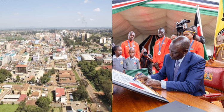 A photo collage of President William Ruto and an aerial view of Eldoret City. PHOTO/Courtesy.
