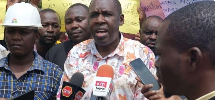 KAWU Secretary-General Moses Ndiema in a past press address. PHOTO/Courtesy