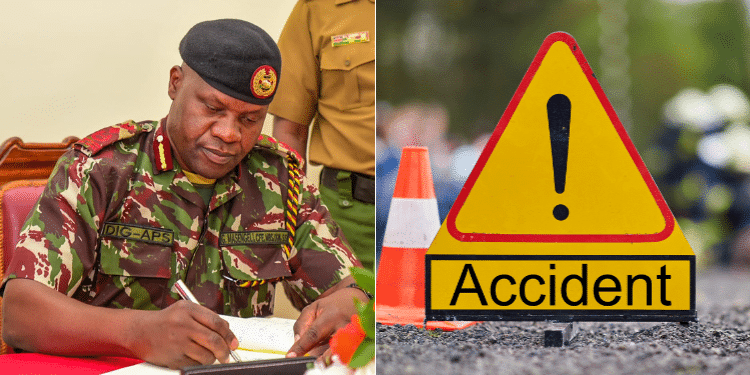 Acting Police IG Gilbert Masengeli and accident sign alert. PHOTO/Courtesy.