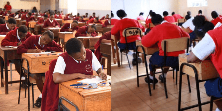 A side to side photo of students sitting for national examinations. Photo/ Courtesy