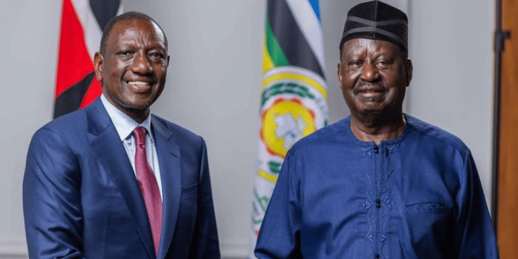 President William Ruto and Raila Odinga. Photo/ PCS