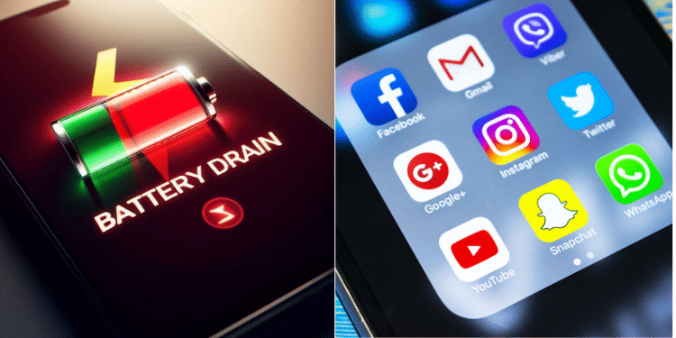 A low battery percentage warning and a phone with several icons,. Photo/ courtesy