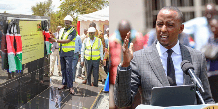 President William Ruto launching a project in Embu and State House Spokesperson Hussein Mohamed. Photo/ Courtesy