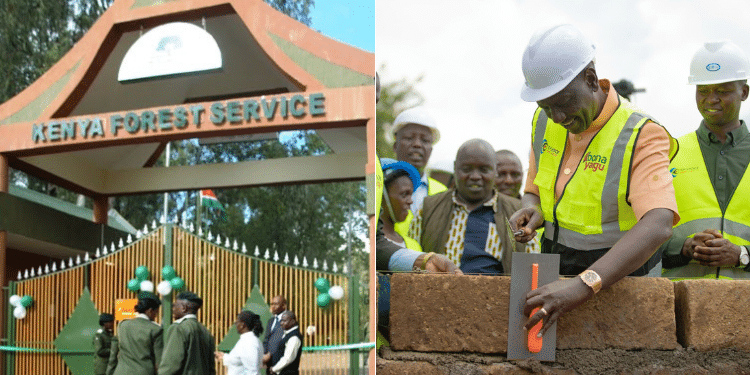 A side ti side photo of KFS office and President William Ruto during a site visit at an affordable housing project. Photo/ Courtesy