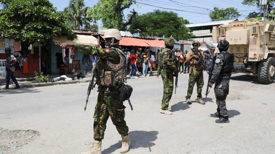 Kenyan police officers patrol as part of a peacekeeping mission, in Port-au-Prince, Haiti on July 17, 2024. Ralph Tedy Erol | Reuter