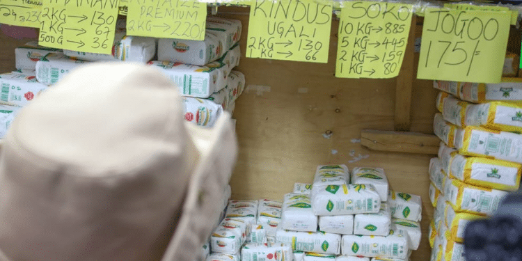 Prices of various maize flour brands on display at a supermarket. photo/ Agriculture Minisatry