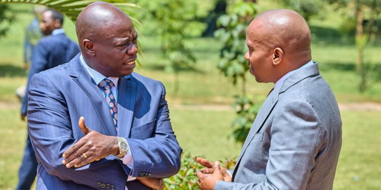 Ruto, Deputy President Rigathi Gachagua and Interior CS Kithure Kindiki during a meeting with National Government Administration Officers from Nairobi County, Kenya School of Government in Lower Kabete on September 16, 2024. PCS. Kirima