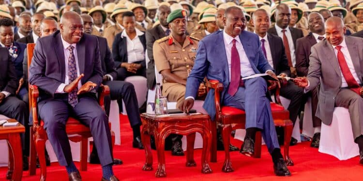 President William Ruto and DP Rigathi Gachagua at Kenya School of Government on Monday, September 16, 2024, with NGAO officials. PHOTO/PCS.