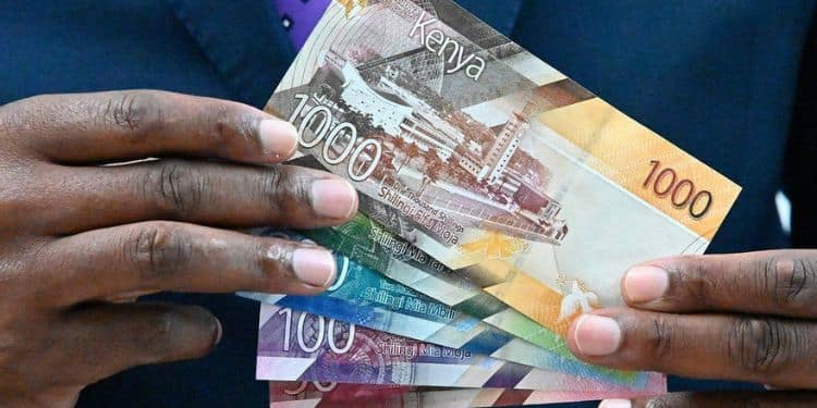 A picture of a person holding the different Kenya bank notes.