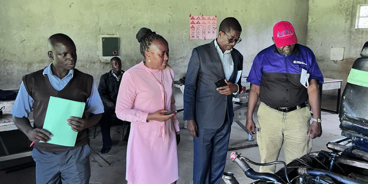 Board Director Bernard Isalambo overseeing the supervision of the Trade Test at Mago Technical and Vocational College and St. Peter Hambale Polytechnic in Kakamega County. Photo/NITA