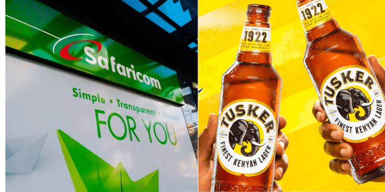 A side to side photo of Safaricom shop and Bottles of Tusker . Photo/ Safaricom/ Tusker